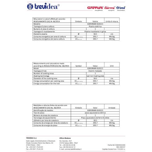 G3Ferrari - Fornello Elettrico 18 cm 1500 W Caldone G10121