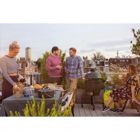 Big Green Egg Barbecue a Carbone Misura Medium con Base Cottura Indiretta, Maniglione e Supporto con Ruote cm. 38