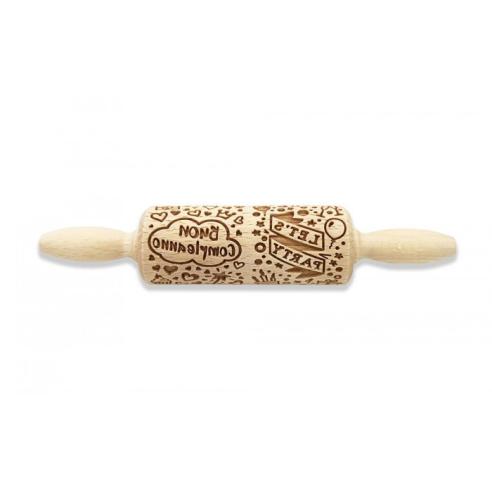 Folkroll - Mattarello Piccolo in Legno Decoro Happy Birthday