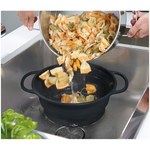Kuchenprofi - Scolapasta pieghevole in silicone nero 24 cm