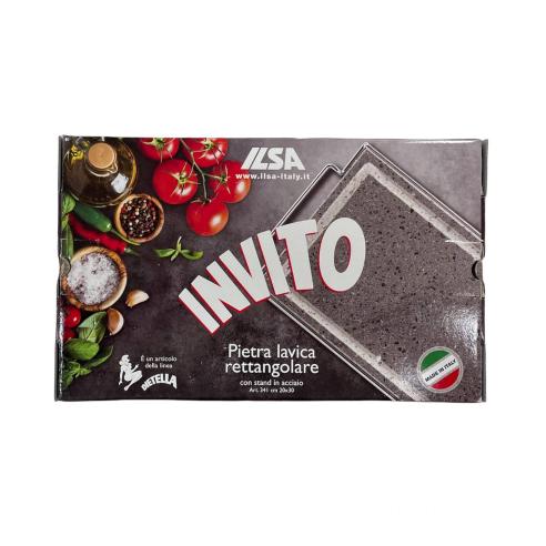 Ilsa - Invito pietra lavica rettangolare con stand in acciaio 20x30