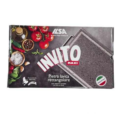 Ilsa - Invito pietra lavica rettangolare con stand in acciaio 25x40