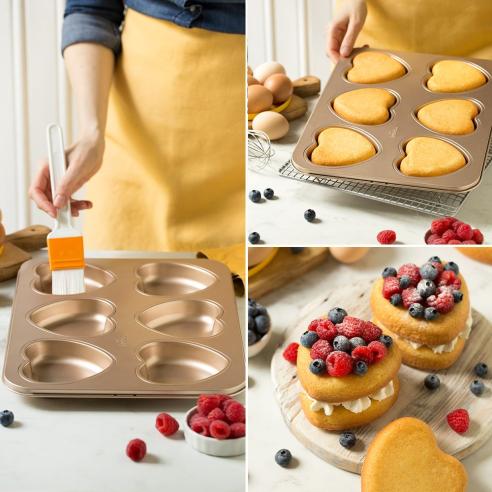 Decora - Stampo antiaderente 6 formine cuori linea rose gold