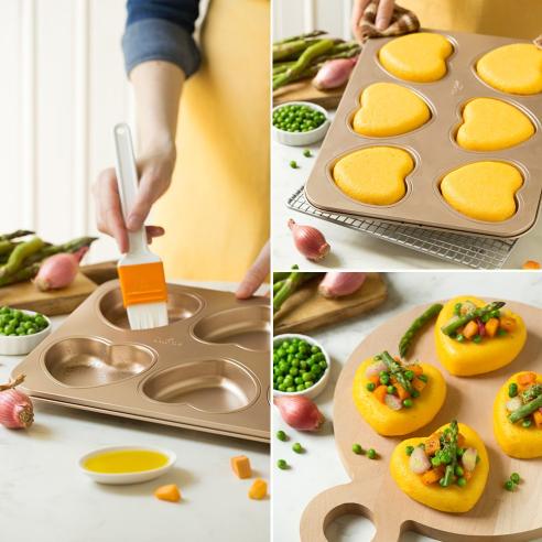 Decora - Stampo antiaderente 6 formine cuori linea rose gold