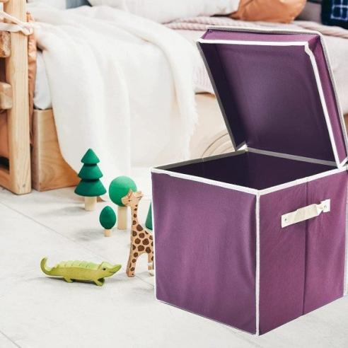 Scatola porta biancheria Ordinotta bordeaux in TNT quadrata 30 cm