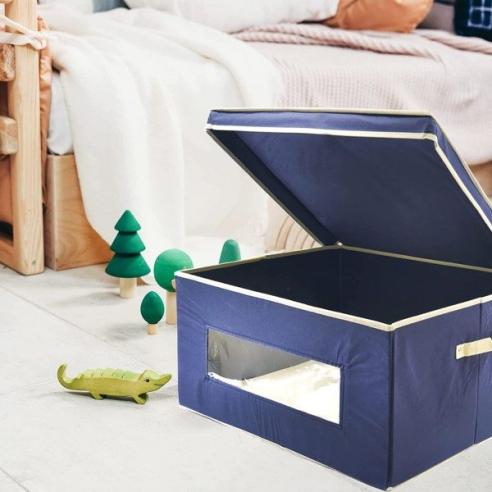 Scatola porta biancheria Ordinotta blu in TNT rettangolare 60x50x30 cm