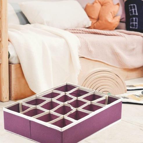 Scatola organizer 16 scomparti Precisotto in tessuto TNT 35x27x9 cm bordeaux