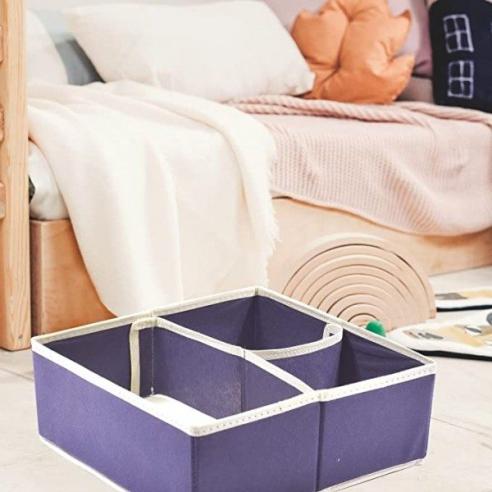 Scatola organizer 3 posti Precisotto in tessuto TNT 28x28x11 cm blu