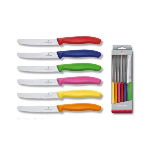 Victorinox - Set 6 coltelli da tavola colorati lama ondulata Swiss Classic