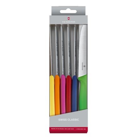 Victorinox - Set 6 coltelli da tavola colorati lama ondulata Swiss Classic