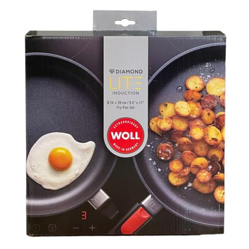 Woll - Set 2 Padelle basse antiaderente in alluminio forgiato Diamond lite a induzione manico rimovibile 24 e 28 cm