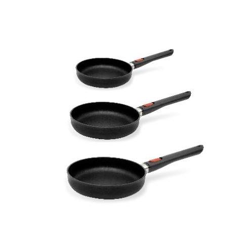 Woll - Set 3 Padelle basse antiaderente in alluminio forgiato Eco lite a induzione manico rimovibile 20, 24 e 28 cm
