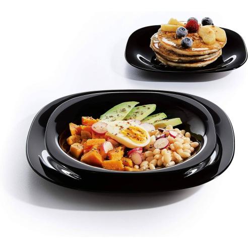 Luminarc - Set 6 Piatti frutta quadrati linea Carine nero 19 cm in vetro extra resistente