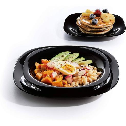 Luminarc - Set 6 Piatti piani quadrati linea Carine nero 27 cm in vetro extra resistente