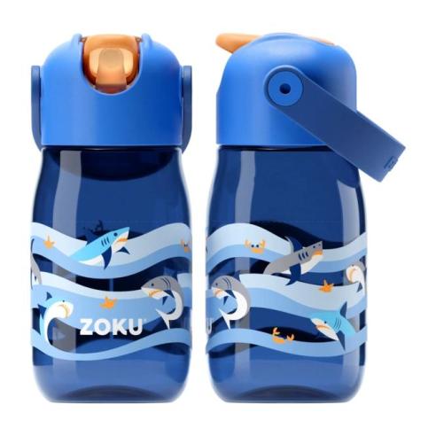 Zoku - Borraccia Bottiglia Bimbo con Flip Cannuccia Colore blu 400 ml shark