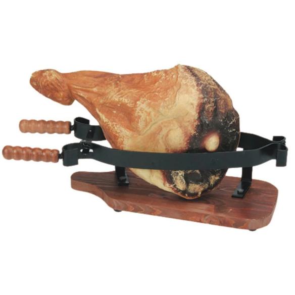 Porta Prosciutto a Cerniera in Ferro Battuto con Base in Legno