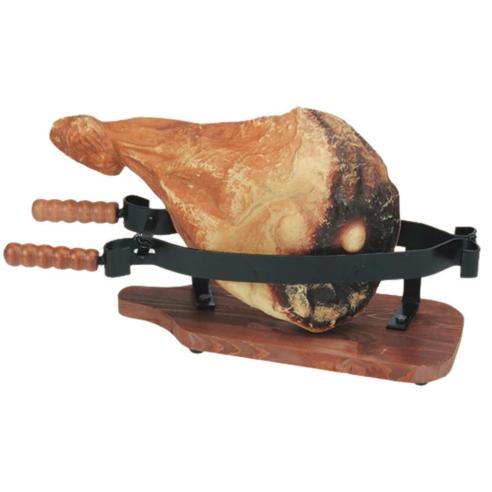 Porta Prosciutto a Cerniera in Ferro Battuto con Base in Legno