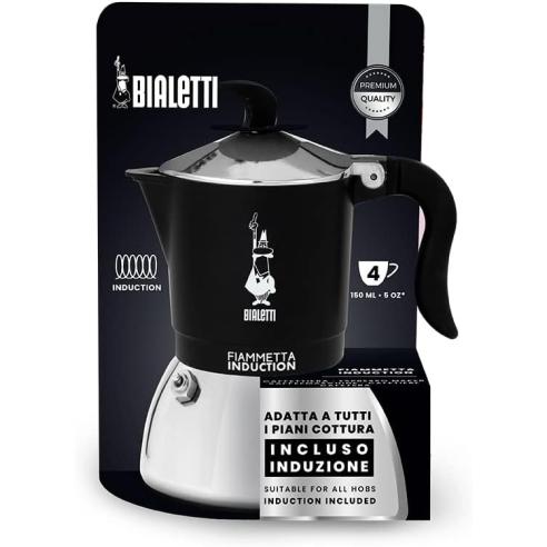 Bialetti Fiammetta Induction Nera 4 Tazze | Caffettiera per Induzione