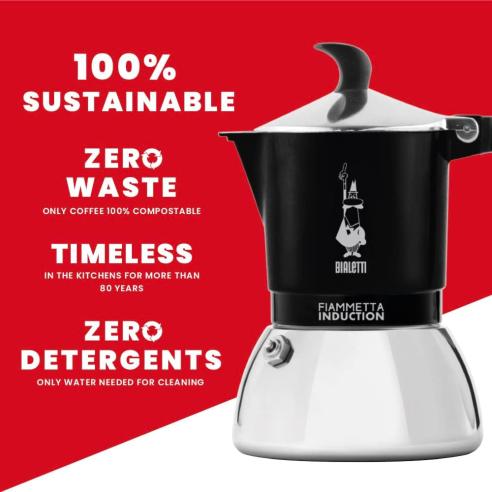 Bialetti Fiammetta Induction Nera 4 Tazze | Caffettiera per Induzione