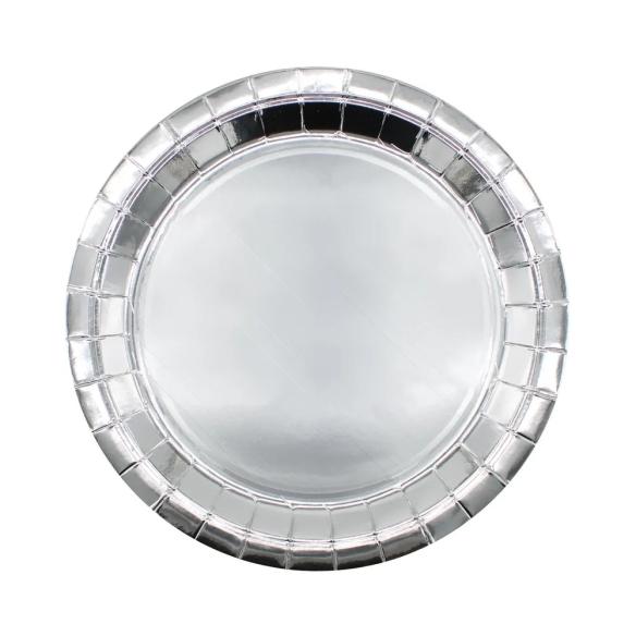 Piatti Carta Monouso Argento Metal 24cm - Qui Party (15 pz)