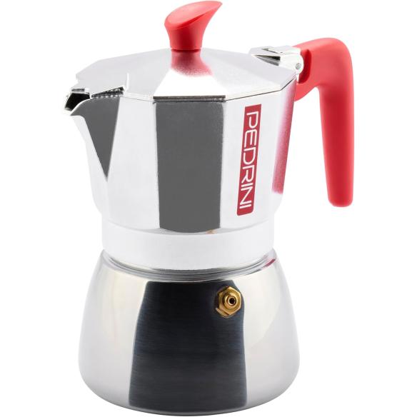 Pedrini Aroma Induction 3 Tazze - Caffettiera Moka con Manico Rosso