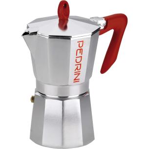 Pedrini Brilliant Caffettiera Moka 6 Tazze Alluminio Manico Rosso