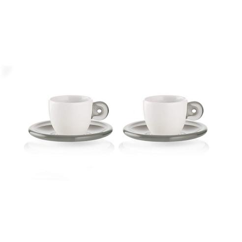 Guzzini - Set 2 Tazzine Caffè C/Piattino Gocce Grigio Cielo