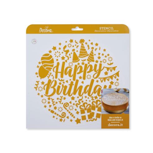 Disco decorativo Decora - Stencil per Torte Happy Birthday 25 Cm